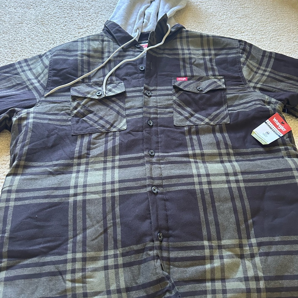 Wrangler Brown Plaid Hooded Shirt Jacket